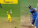 MS Dhoni hits a six in GT vs CSK match (left) MS Dhoni hits a six in GT vs CSK match (left)