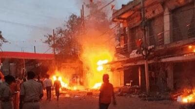 A clash broke out between the two groups during a Ram Navami procession on Friday (Twitter Photo) A clash broke out between the two groups during a Ram Navami procession on Friday (Twitter Photo)