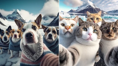 The AI generated images show dogs and cats taking selfies. (Instagram/@jyo_john_mulloor) The AI generated images show dogs and cats taking selfies. (Instagram/@jyo_john_mulloor)