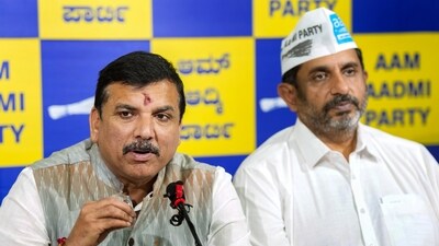 AAP MP Sanjay Singh and Karnataka AAP President Prithvi Reddy addressing a press conference in Bengaluru. (PTI) AAP MP Sanjay Singh and Karnataka AAP President Prithvi Reddy addressing a press conference in Bengaluru. (PTI)