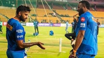 Suryakumar Yadav with Kieron Pollard (MI) Suryakumar Yadav with Kieron Pollard (MI)