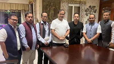 TIPRA Motha leaders with Assam chief minister Himanta Biswa Sarma in Guwahati on Friday. (File Photo) TIPRA Motha leaders with Assam chief minister Himanta Biswa Sarma in Guwahati on Friday. (File Photo)