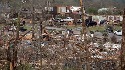 A large tornado tore through Little Rock, Arkansas, and neighbouring towns on Friday killing at least seven people and leaving several injured as it splintered homes, and tossed trees and debris on roadways.&nbsp; (Getty Images via AFP)
