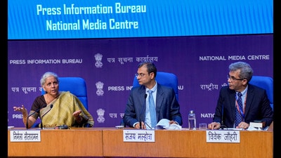 Union finance minister Nirmala Sitharaman during a press conference after the 49th GST Council meeting on February 18. (PTI) Union finance minister Nirmala Sitharaman during a press conference after the 49th GST Council meeting on February 18. (PTI)
