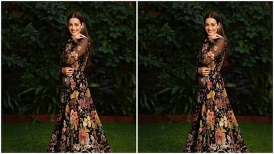 Styled by fashion stylist Theia Tekchandaney, Dia wore her tresses open in straight locks with a middle part and decked up in nude eyeshadow, black eyeliner, mascara-laden eyelashes, drawn eyebrows, contoured cheeks and a shade of nude lipstick. (Instagram/@diamirzaofficial) Styled by fashion stylist Theia Tekchandaney, Dia wore her tresses open in straight locks with a middle part and decked up in nude eyeshadow, black eyeliner, mascara-laden eyelashes, drawn eyebrows, contoured cheeks and a shade of nude lipstick. (Instagram/@diamirzaofficial)