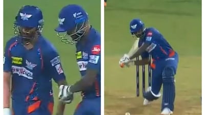 Impact Player K Gowtham hits a six in his only ball Impact Player K Gowtham hits a six in his only ball