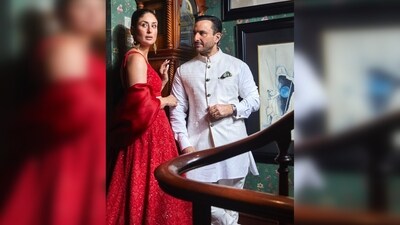 Saif Ali Khan can't get his eyes off his beautiful wife Kareena Kapoor as the power couple get some pictures clicked before leaving for the event. (Instagram/@kareenakapoorkhan) Saif Ali Khan can't get his eyes off his beautiful wife Kareena Kapoor as the power couple get some pictures clicked before leaving for the event. (Instagram/@kareenakapoorkhan)