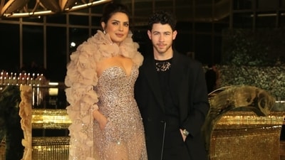 Priyanka Chopra and Nick Jonas came down to India with daughter Malti especially for the NMACC launch. They made a stunning couple entry at the event and were seen mingling with her industry colleagues. (Varinder Chawla) Priyanka Chopra and Nick Jonas came down to India with daughter Malti especially for the NMACC launch. They made a stunning couple entry at the event and were seen mingling with her industry colleagues. (Varinder Chawla)