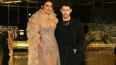 Priyanka Chopra and Nick Jonas pose for the paparazzi at the NMACC launch ceremony in Mumbai (File Photo)