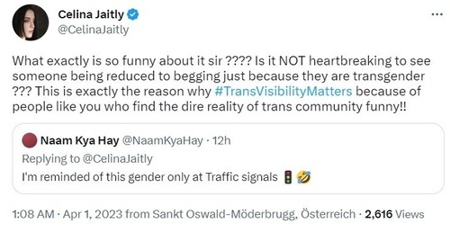 Celina Jaitly shut a Twitter user who commented on transgenders.