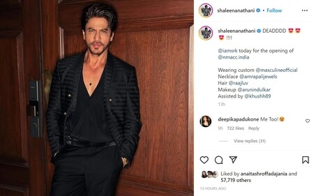 Shah Rukh Khan wore black for the NMACC event. Shah Rukh Khan wore black for the NMACC event.