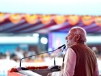 Prime Minister Narendra Modi addressing at the flagging off ceremony of Vande Bharat Express, at Rani Kamlapati Station, in Bhopal on Saturday.