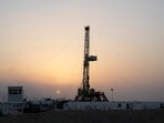 A general view shows an oil rig used in drilling at the Zubair oilfield in Basra, Iraq.