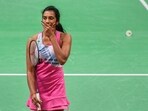 Indian badminton player PV Sindhu during her match against Thailand's Supanida Katethong at the India Open 2023(PTI)