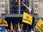 File photo of March 19 Sikh extremist protest at Indian High Commission in London. The UK police was conspicuous by their inaction. File photo of March 19 Sikh extremist protest at Indian High Commission in London. The UK police was conspicuous by their inaction.