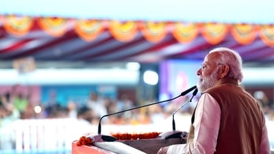 Prime Minister Narendra Modi addressing at the flagging off ceremony of Vande Bharat Express, at Rani Kamlapati Station, in Bhopal on Saturday. (ANI/PIB) Prime Minister Narendra Modi addressing at the flagging off ceremony of Vande Bharat Express, at Rani Kamlapati Station, in Bhopal on Saturday. (ANI/PIB)
