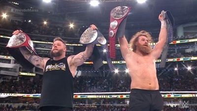 Kevin Owens and Sami Zayn surpassed The Usos to become the new Undisputed WWE Tag Team Champions, at WrestleMania 39 on Saturday night. (Twitter/@WWE)