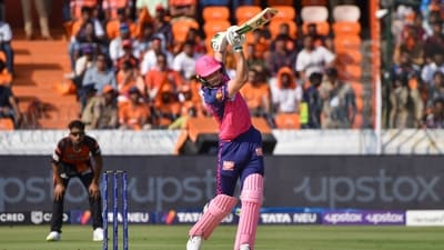 Initially, half-centuries by Yashasvi Jaiswal (54), Jos Buttler (54), Sanju Samson (55) helped RR reach 203/5 in 20 overs. (PTI) Initially, half-centuries by Yashasvi Jaiswal (54), Jos Buttler (54), Sanju Samson (55) helped RR reach 203/5 in 20 overs. (PTI)