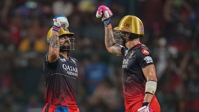 Royal Challengers Bangalore captain Faf du Plessis and Virat Kohli during the IPL 2023 match (PTI) Royal Challengers Bangalore captain Faf du Plessis and Virat Kohli during the IPL 2023 match (PTI)
