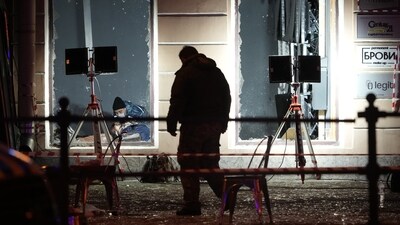 Russian investigators work at the site of an explosion at a cafe in St. Petersburg, Russia. (AP)