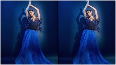 Mouni played muse to fashion designer house Vaishali S Couture and picked a stunning blue gown from the shelves of the designer house. (Instagram/@imouniroy) Mouni played muse to fashion designer house Vaishali S Couture and picked a stunning blue gown from the shelves of the designer house. (Instagram/@imouniroy)