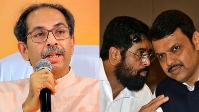 Shiv Sena (UBT) chief Uddhav Thackeray and Maharashtra CM Eknath Shinde and his deputy Devendra Fadnavis. (File)