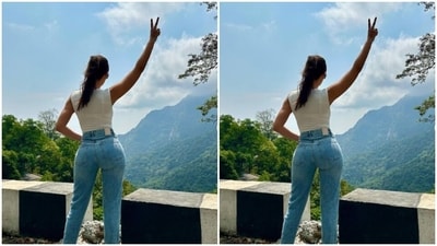Nora looked stunning in a white sleeveless top tucked inside a pair of denims. In sleek black shoes with transparent heels, Nora aced the look. (Instagram/@norafatehi) Nora looked stunning in a white sleeveless top tucked inside a pair of denims. In sleek black shoes with transparent heels, Nora aced the look. (Instagram/@norafatehi)