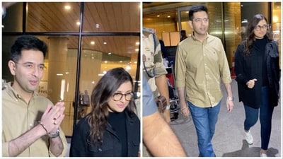 Parineeti Chopra with Raghav Chadha at the Mumbai airport.