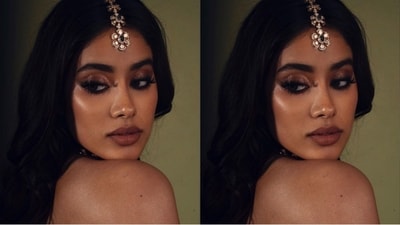 Assisted by make up artist, Riddhima Sharma, Janhvi opted for brown-toned makeup look, featuring contoured cheeks, smoky kohl-lined eyes, voluminous mascara, and dark brown shimmery eyeshadow. Her look was finished off with a nude brown lip shade, (Instagram/@Janhvikapoor ) Assisted by make up artist, Riddhima Sharma, Janhvi opted for brown-toned makeup look, featuring contoured cheeks, smoky kohl-lined eyes, voluminous mascara, and dark brown shimmery eyeshadow. Her look was finished off with a nude brown lip shade, (Instagram/@Janhvikapoor )