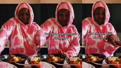 The image, taken from the Instagram video, shows the US woman’s reaction to trying Indian food. (Instagram/@thecindynoir) The image, taken from the Instagram video, shows the US woman’s reaction to trying Indian food. (Instagram/@thecindynoir)