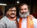 Congress leader Rahul Gandhi with Shiv Sena (Uddhav Balasaheb Thackeray) Rajya Sabha MP Sanjay Raut during the Bharat Jodo Yatra in Kathua. (ANI Photo)