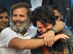 Rahul Gandhi and Priyanka Gandhi Vadra during Bharat Jodo Yatra in Ghaziabad. (PTI file)