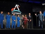 U.S. Senator Ted Cruz speaks while standing next to the crew of the Artemis II space mission to the moon and back during an event of NASA in Houston, Texas, U.S., April 3, 2023. 