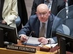 Vassily Nebenzia, permanent representative of Russia to the United Nations, speaks during a meeting of the UN Security Council,
