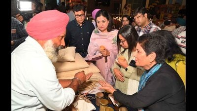 A farmer displaying his organic products during an event in Ludhiana. (HT Photo) A farmer displaying his organic products during an event in Ludhiana. (HT Photo)
