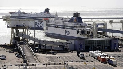 P&O ferries are docked at the Port of Dover after extra sailings were run overnight to try and clear the backlog which has left passengers stuck in Easter traffic for hours, in Dover, Kent. Travel chaos at Dover ferry port during Easter week revives UK argument over Brexit effect (Andrew Matthews/PA via AP) P&O ferries are docked at the Port of Dover after extra sailings were run overnight to try and clear the backlog which has left passengers stuck in Easter traffic for hours, in Dover, Kent. Travel chaos at Dover ferry port during Easter week revives UK argument over Brexit effect (Andrew Matthews/PA via AP)