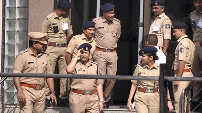 Security outside the Surat District and Sessions Court ahead of Congress leader Rahul Gandhi's arrival to file an appeal against his conviction in a criminal defamation case over his 'Modi surname' remarks, in Surat, Monday, April 3, 2023. (PTI Photo) Security outside the Surat District and Sessions Court ahead of Congress leader Rahul Gandhi's arrival to file an appeal against his conviction in a criminal defamation case over his 'Modi surname' remarks, in Surat, Monday, April 3, 2023. (PTI Photo)