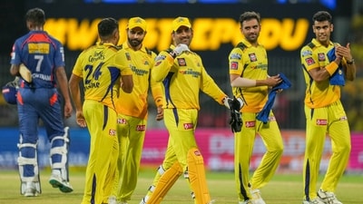 Chennai Super Kings captain MS Dhoni with teammates after winning the IPL match against Lucknow Super Giants (PTI) Chennai Super Kings captain MS Dhoni with teammates after winning the IPL match against Lucknow Super Giants (PTI)