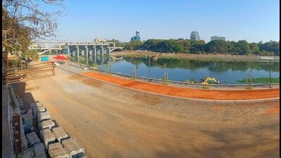 Pune district guardian minister Chandrakant Patil along with Municipal Commissioner Vikram Kumar on Monday visited the sites of the riverfront development and river rejuvenation projects to review the progress (HT PHOTO)