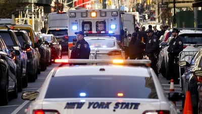 Security forces gather outside Manhattan Criminal Court, Monday, in New York. Former President Donald Trump is expected to travel to New York to face charges related to hush money payments. (AP) Security forces gather outside Manhattan Criminal Court, Monday, in New York. Former President Donald Trump is expected to travel to New York to face charges related to hush money payments. (AP)