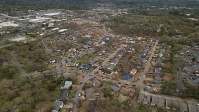An aerial view of a tornado's path of destruction after a monster storm system tore through the South and Midwest, in Little Rock, Arkansas, U.S. April 2, 2023. REUTERS/Cheney Orr (REUTERS)