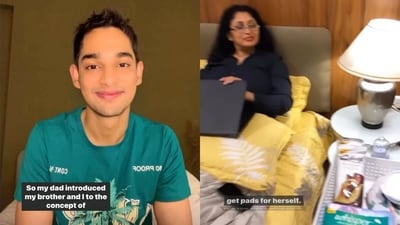 The image, taken from the viral video, shows Anish Bhagat and his mother. (Instagram/@anishbhagatt) The image, taken from the viral video, shows Anish Bhagat and his mother. (Instagram/@anishbhagatt)