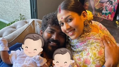 Vignesh Shivan, Nayanthara with twins Uyir and Ulagam at home.