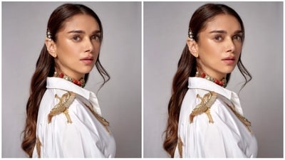 Her white shirt featured a collar neckline and balloon sleeves that added a playful touch to her attire. However, the most striking feature of the shirt was the golden embroidered birds attached to it, which added a touch of whimsy and elegance to the ensemble.&nbsp; (Instagram/@aditiraohydari)