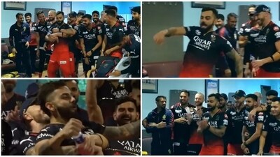 RCB players celebrate wildly after demolishing Mumbai Indians (Screengrab) RCB players celebrate wildly after demolishing Mumbai Indians (Screengrab)