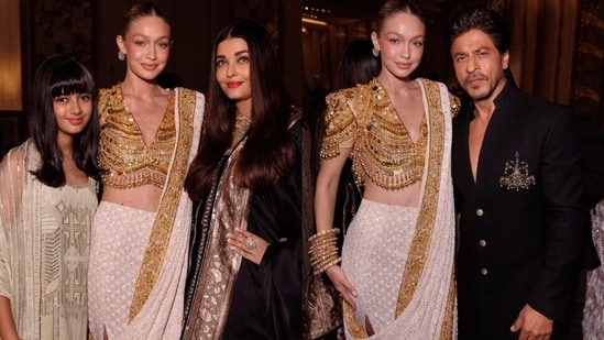 Gigi Hadid with Aishwarya Rai, Aaradhya Bachchan, and Shah Rukh Khan.