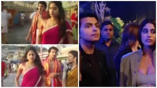 Janhvi Kapoor and Shikhar Pahariya seen at Tirupati Temple (left).