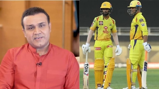 Virender Sehwag; Ruturaj Gaikwad with MS Dhoni