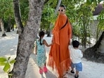 Neha Dhupia recently flew to Maldives with actor husband Angad Bedi and their two kids Mehr, 4, and Guriq, 1. The actor has shared several pictures of the family on Instagram.&nbsp;