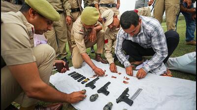A cache of China-made arms and explosive materials was recovered from the package suspected to have been airdropped by a drone from across the India-Pakistan border. (PTI) A cache of China-made arms and explosive materials was recovered from the package suspected to have been airdropped by a drone from across the India-Pakistan border. (PTI)